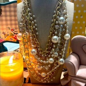 Elegant Goldtone and Faux Pearl Layered Necklace